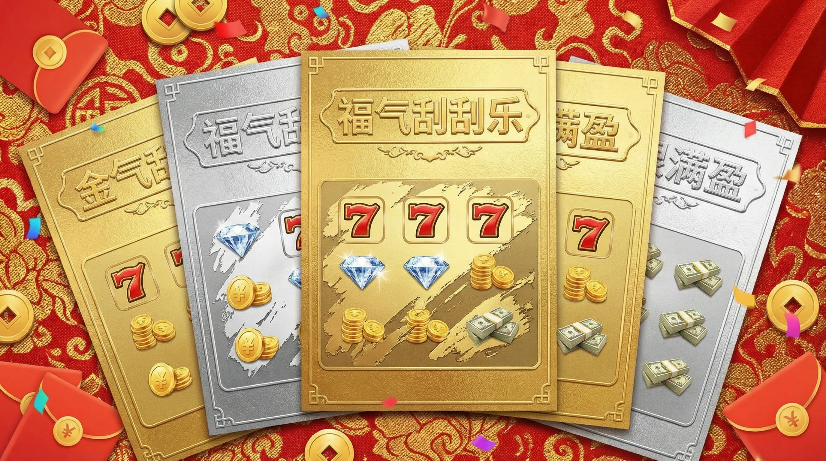 刮刮乐彩票卡片展示多种奖金符号